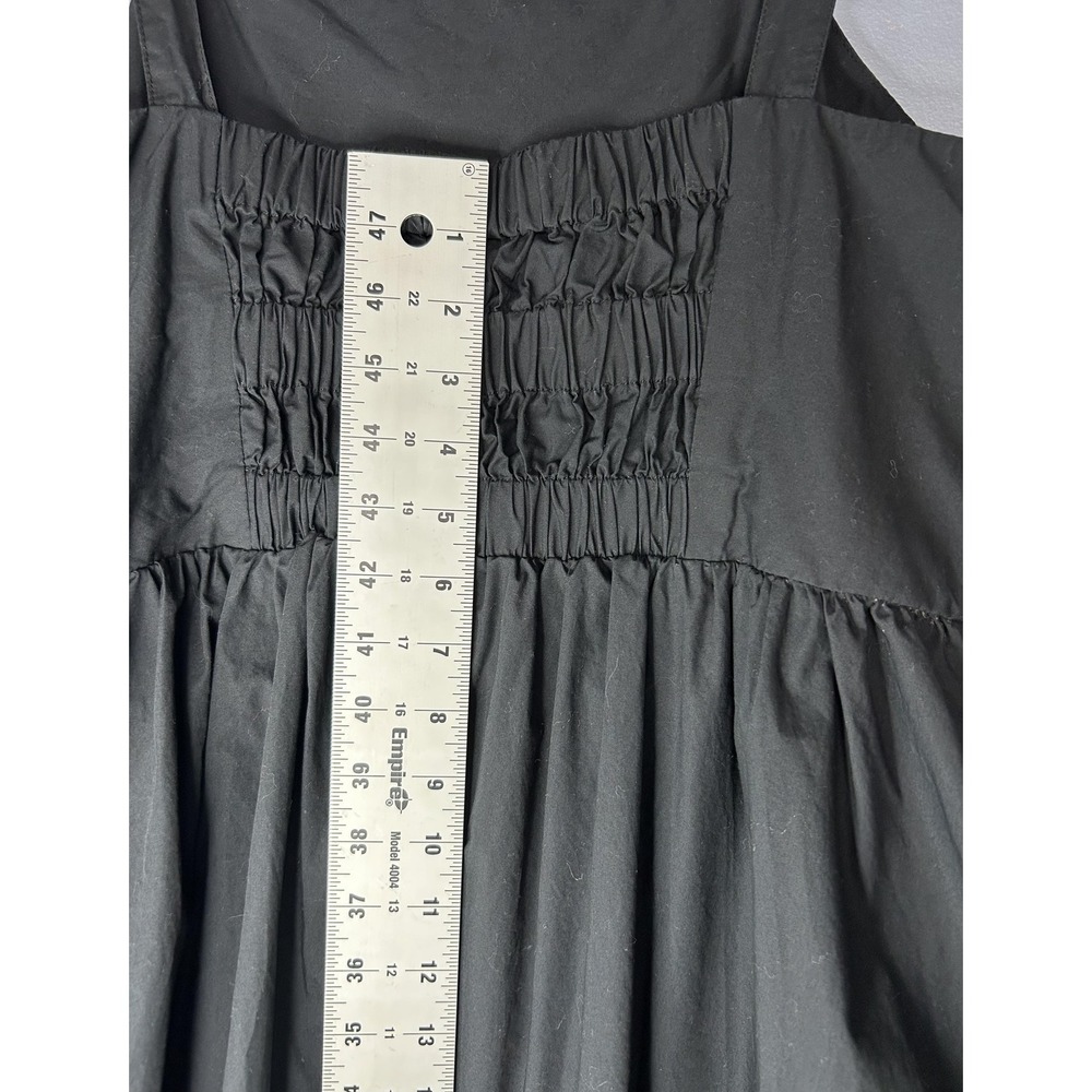 A New Day Dress Womens L Black Square Neck Smocked Midi Sundress Pockets Cotton - Picture 8 of 15